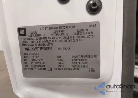 2007 Chevrolet Silverado 3500 Classic Lt3 z USA, uszkodzony, nr VIN 1GCHK33D77F183899